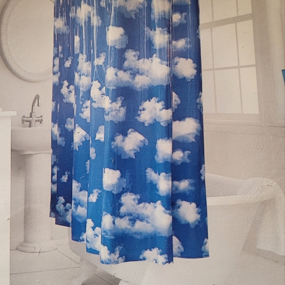 Vinyl shower curtain with blue and white clouds. New in package - Picture 1 of 5